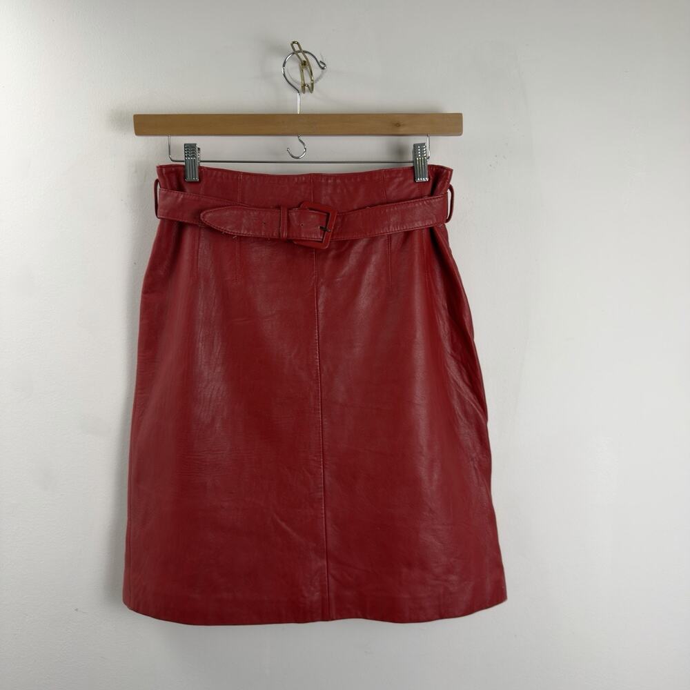 VTG Women’s Wilsons Genuine Leather Red Skirt w Belt - Made In Korea - Size 16